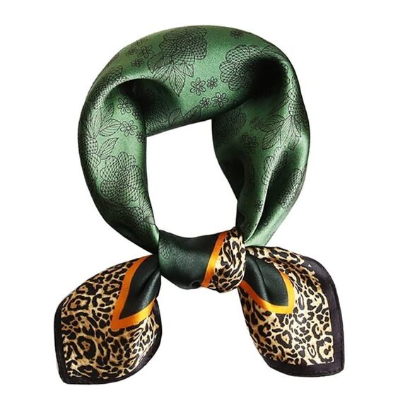 Green and Cheetah Mulberry Silk Neck Scarf main image 6
